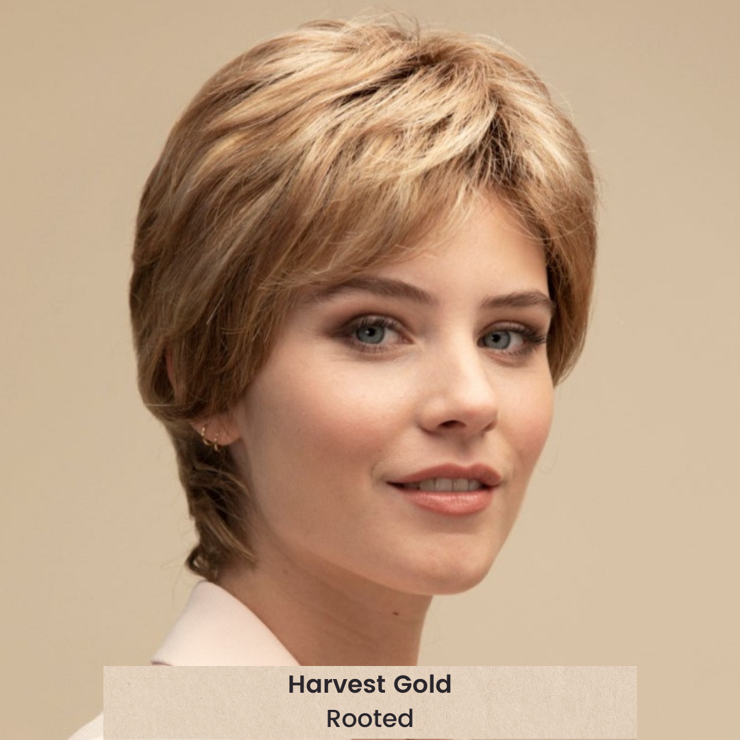 Model wearing New Roma | Synthetic Hair Lace Front Wig for alopecia from Dimples (photo 3)