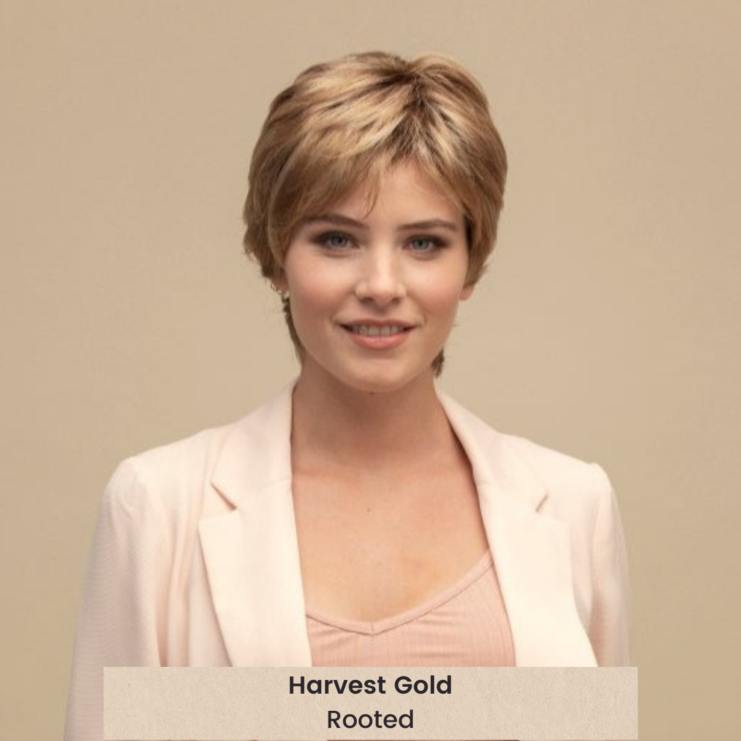 Model wearing New Roma | Synthetic Hair Lace Front Wig for alopecia from Dimples (photo 1)